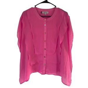 Jennifer Lopez Bright Pink Tiered Flowy Blouse Top